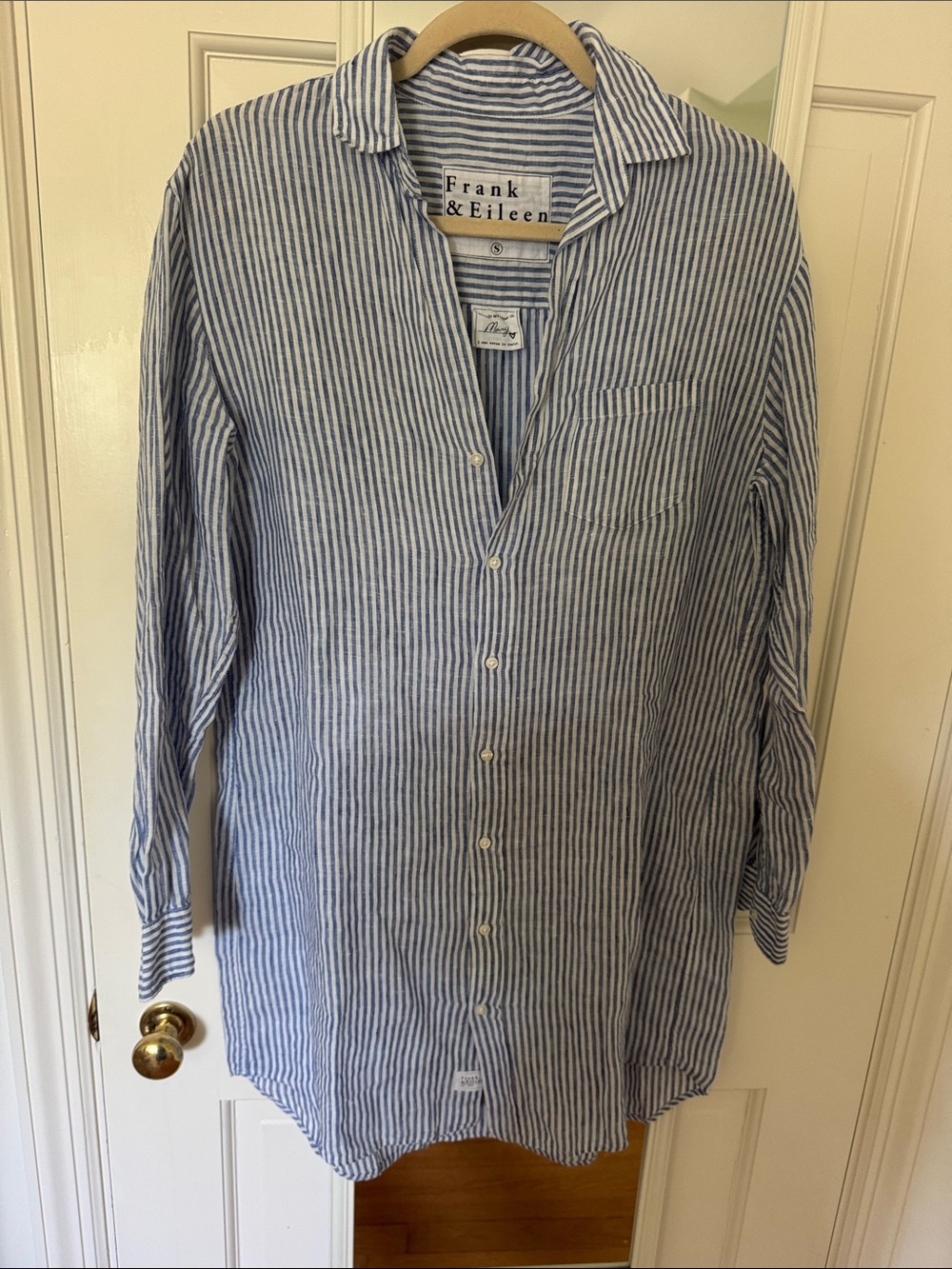 Frank & Eileen Women’s Blue and White Stripe Linen Mary Dress shirt dress